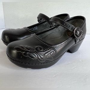 Dansko Womens SAVANNA Mary Jane Clogs Size EU 36 US Black Leather Wedge